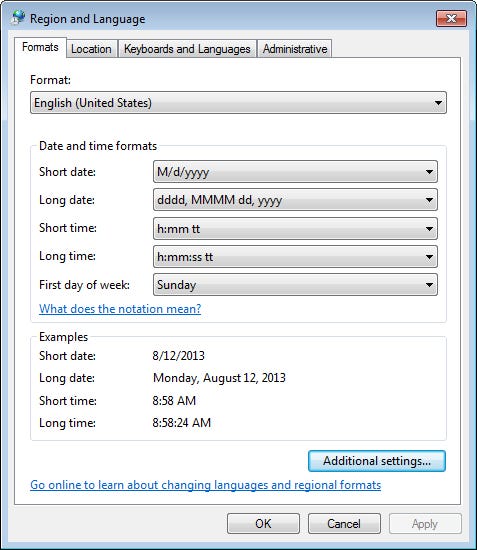 Windows Region Settings Windows Region Settings