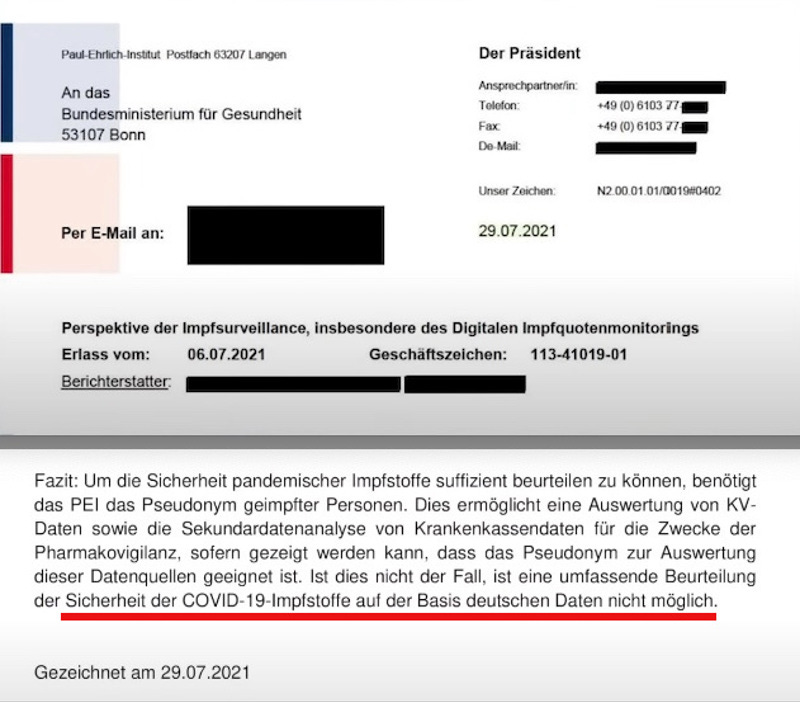 Zwei Ausschnitte aus einer E-Mail vom Paul-Ehrlich-Institut. 