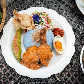 Nasi Kerabu - with Ayam Percik & Stuffed Green Chillies!