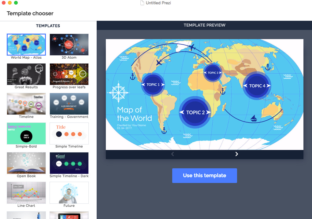 Interactive Prezi world map template for global startup strategy presentations