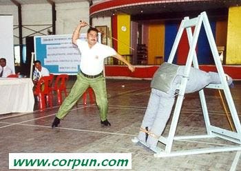 Examples of caning, demonstrated on dummies