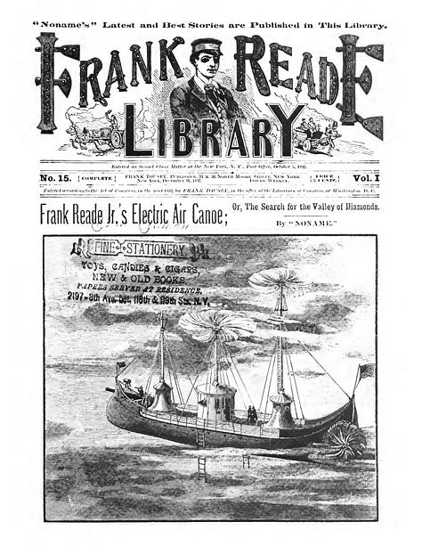 Dime Novels featuring Frank Reade Jr. and Jack Wright, boy inventors. 