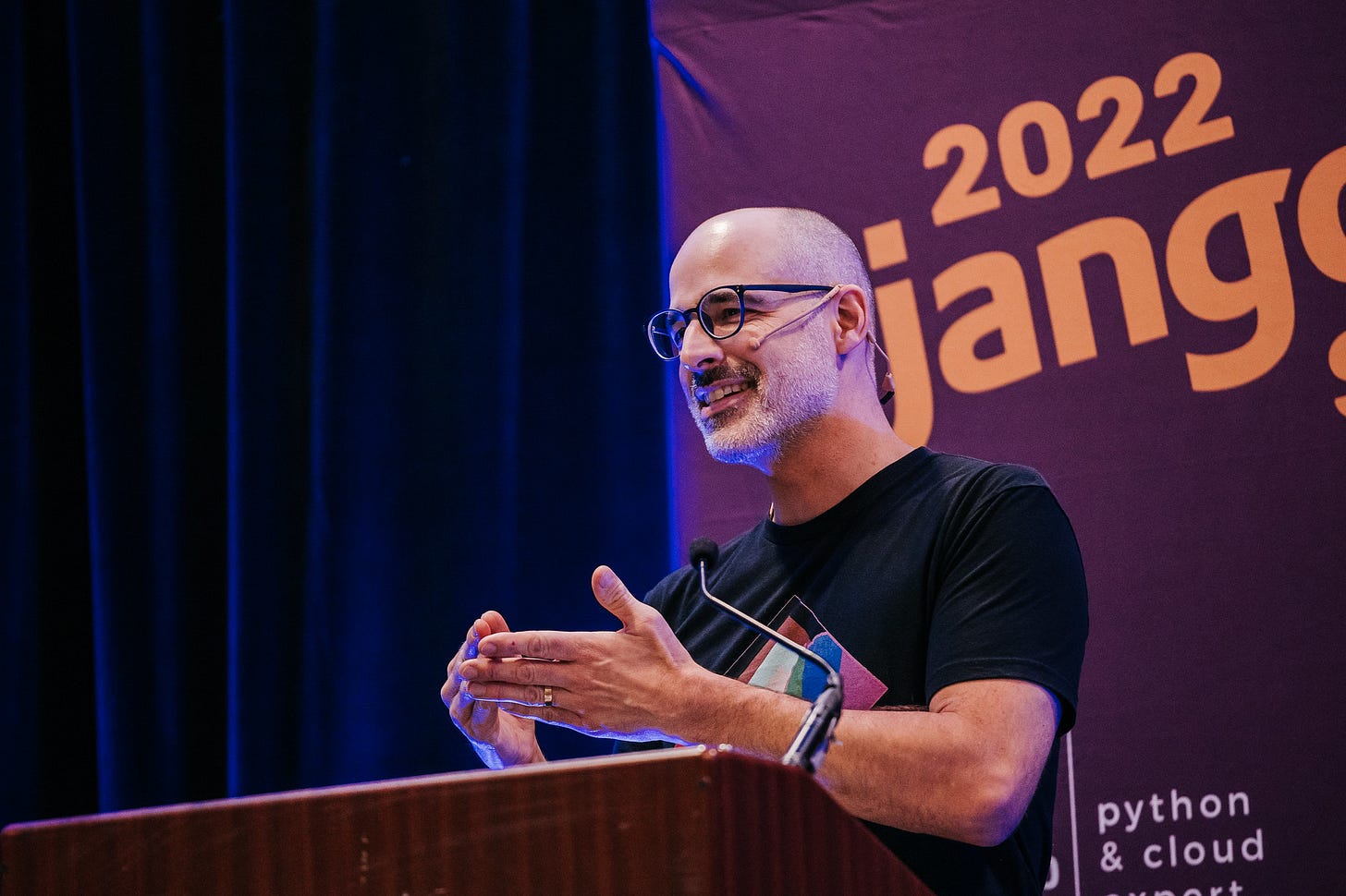 Me on stage at DjangoCon US 2022. Me on stage at DjangoCon US 2022.