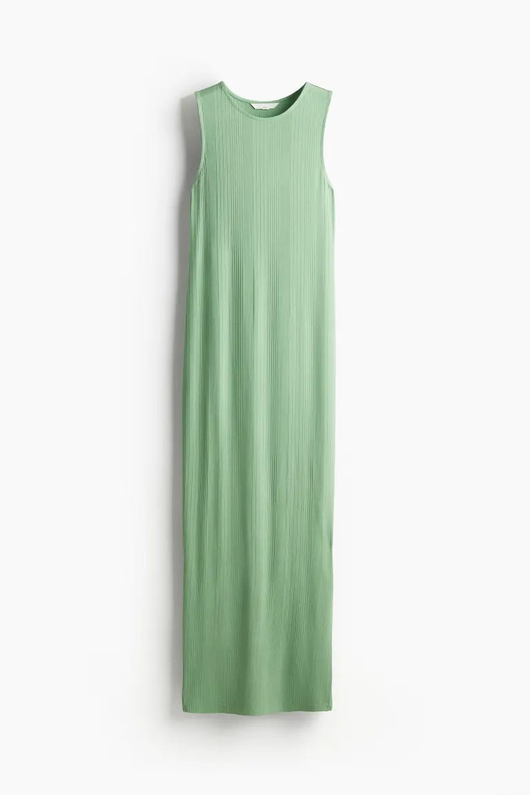 MAMA Ribbed Dress - Round Neck - Sleeveless - Light green - Ladies | H&M US 5
