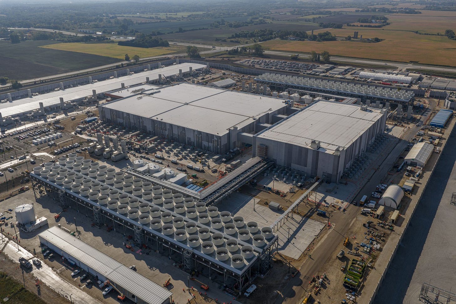 An aerial view of Microsoft's new AI datacenter campus in Mt Pleasant, Wisconsin