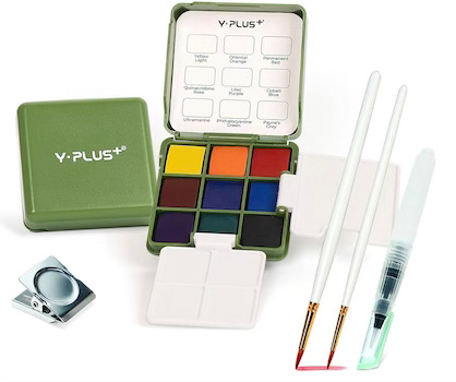 YPLUS Pocket Watercolor Paint Kit, Portable Travel Art Kit with Brush, Water Color Palette Painting Gift for Beginners Artist Kids Adults
