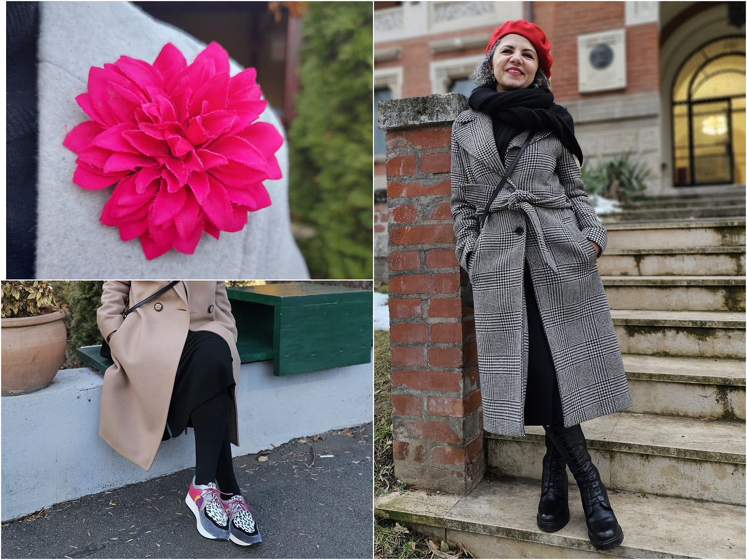 colaj cu tinute in nuante neutre si accente colorate