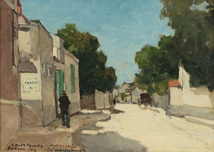 'Huis van Millet te Barbizon' 1900 - olieverf op doek: J.H. Weissenbruch (herkomst: particuliere collectie) 'Huis van Millet te Barbizon' 1900 - olieverf op doek: J.H. Weissenbruch (herkomst: particuliere collectie)