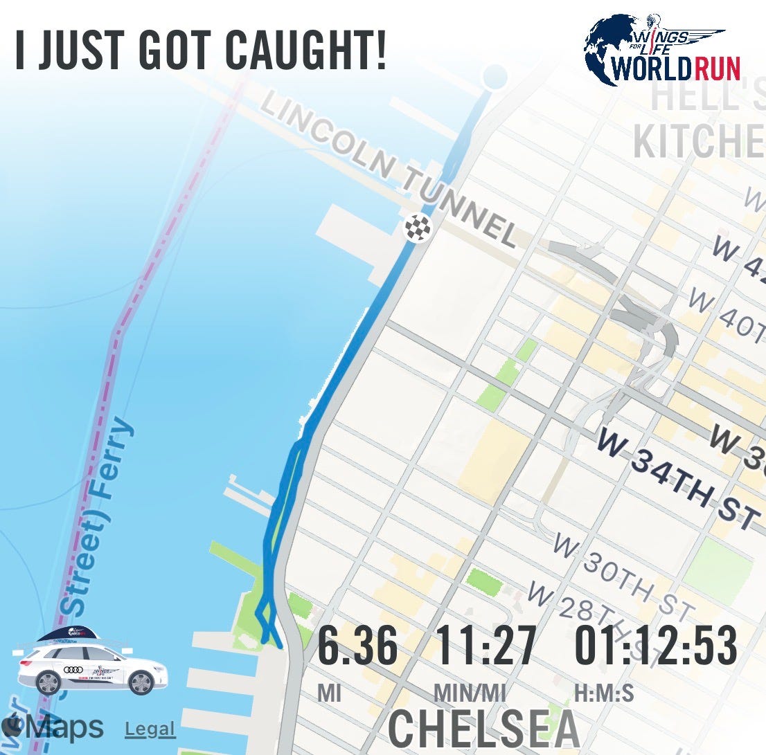 You finish the race when the app tells you the virtual car has caught up.