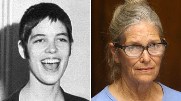 Leslie Van Houten in 1971, left, and in recent years, right