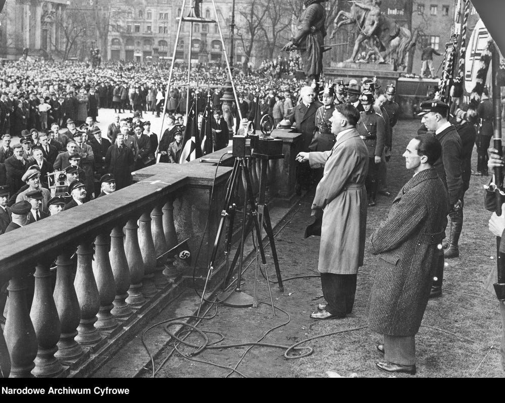 Adolf Hitler gives a speech at a rally of the National Socialists in Lustgarten next to the Berliner Palace Adolf Hitler gives a speech at a rally of the National Socialists in Lustgarten next to the Berliner Palace