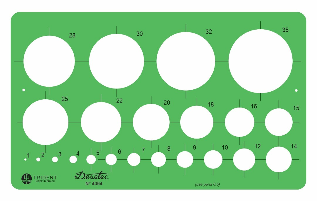 Gabarito Circulógrafo com 22 Círculos de 1 à 35 mm