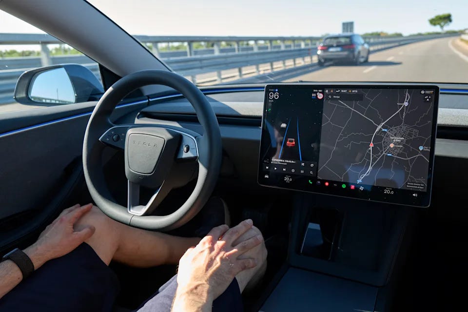 The interior of the new Tesla Model 3 with Full Self-Driving activated. (Photo by Matteo Della Torre/NurPhoto via Getty Images)