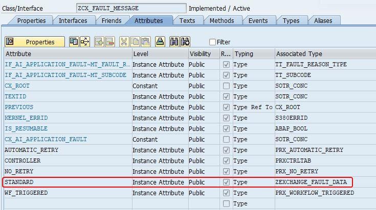 Fault Message DDIC structure in SAP back-end system under zcx_fault_message class in transaction se24.