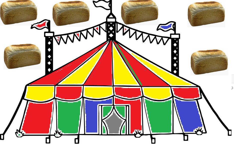 A circus tent and some loaves of bread