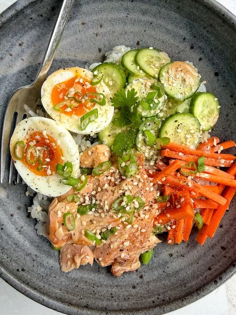 Salmon Bowl with Cilantro Lime Rice and Honey Soy Aioli