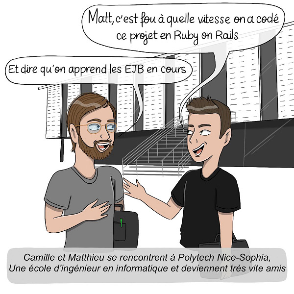 Camille et Matthieu se rencontrent à Polytech Nice-Sophia,
Une école d'ingénieur en informatique et deviennent très vite amis