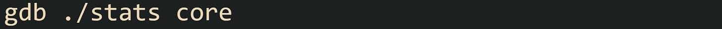 gdb ./stats core