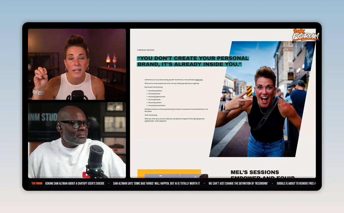 Website section with text on the left, a portrait on the right, and teal accents