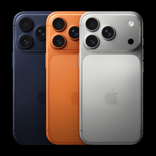 iPhone 17 Pro and iPhone 17 Pro Max will be available in three stunning finishes: an elegant deep blue, a bold cosmic orange, and a refined silver. iPhone 17 Pro and iPhone 17 Pro Max will be available in three stunning finishes: an elegant deep blue, a bold cosmic orange, and a refined silver.