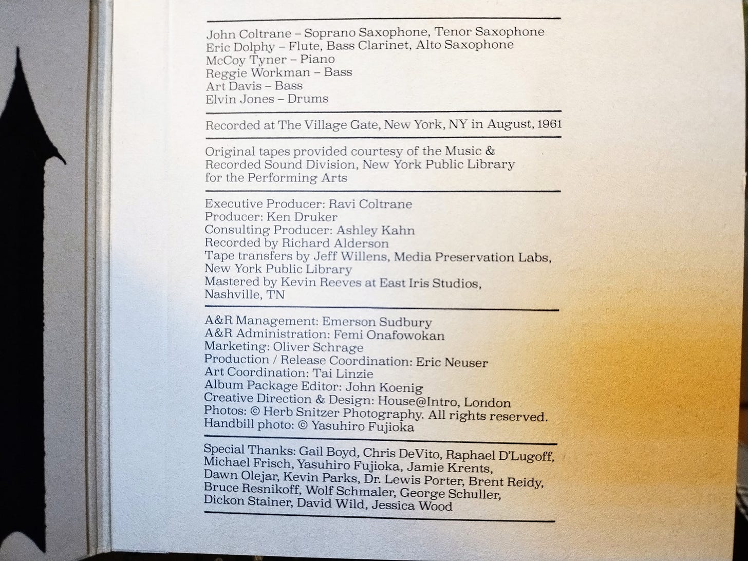 album liner notes, showing personnel and production information
