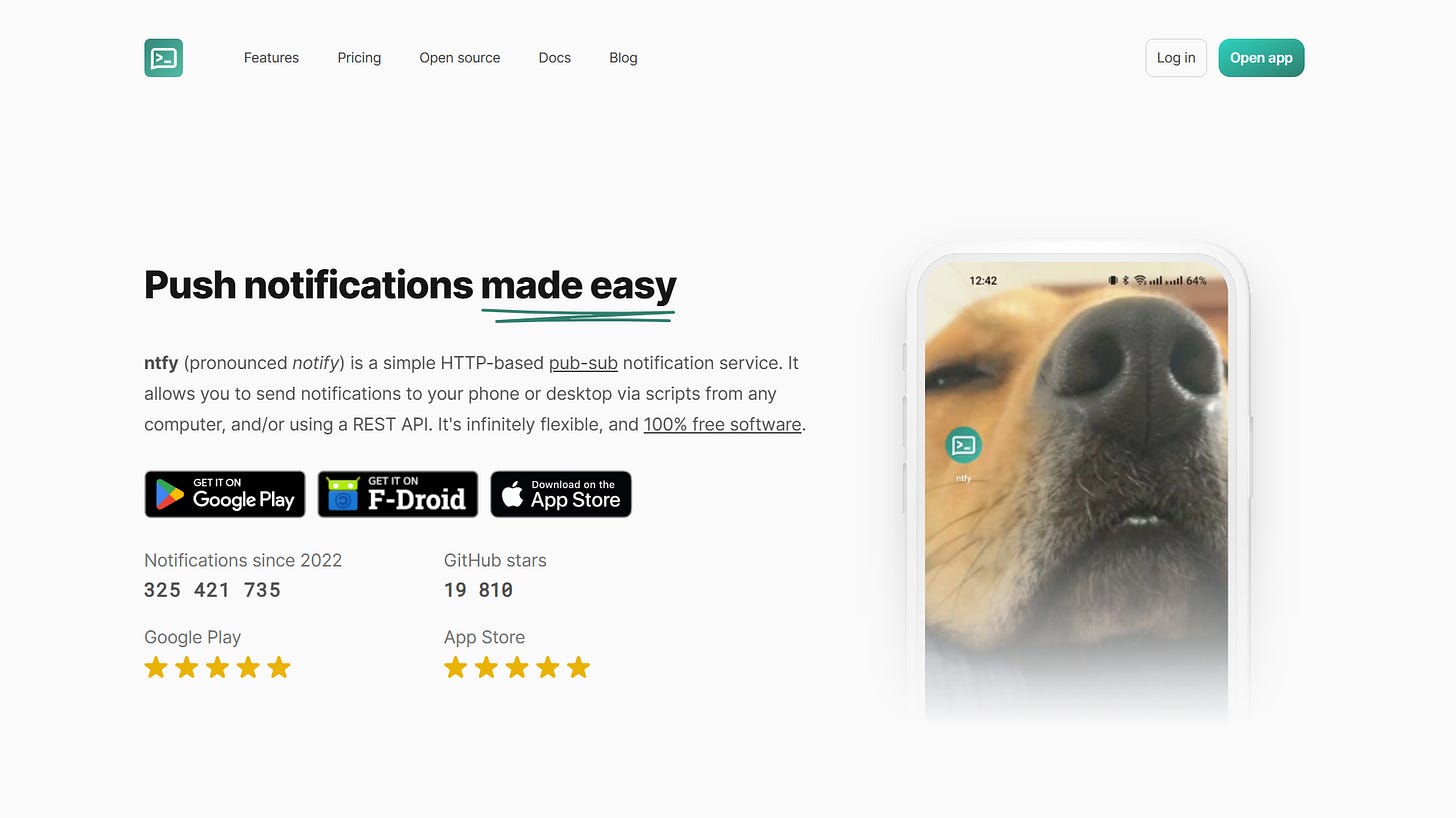 Otisk obrazovky z webu ntfy.sh. Otisk obrazovky z webu ntfy.sh.