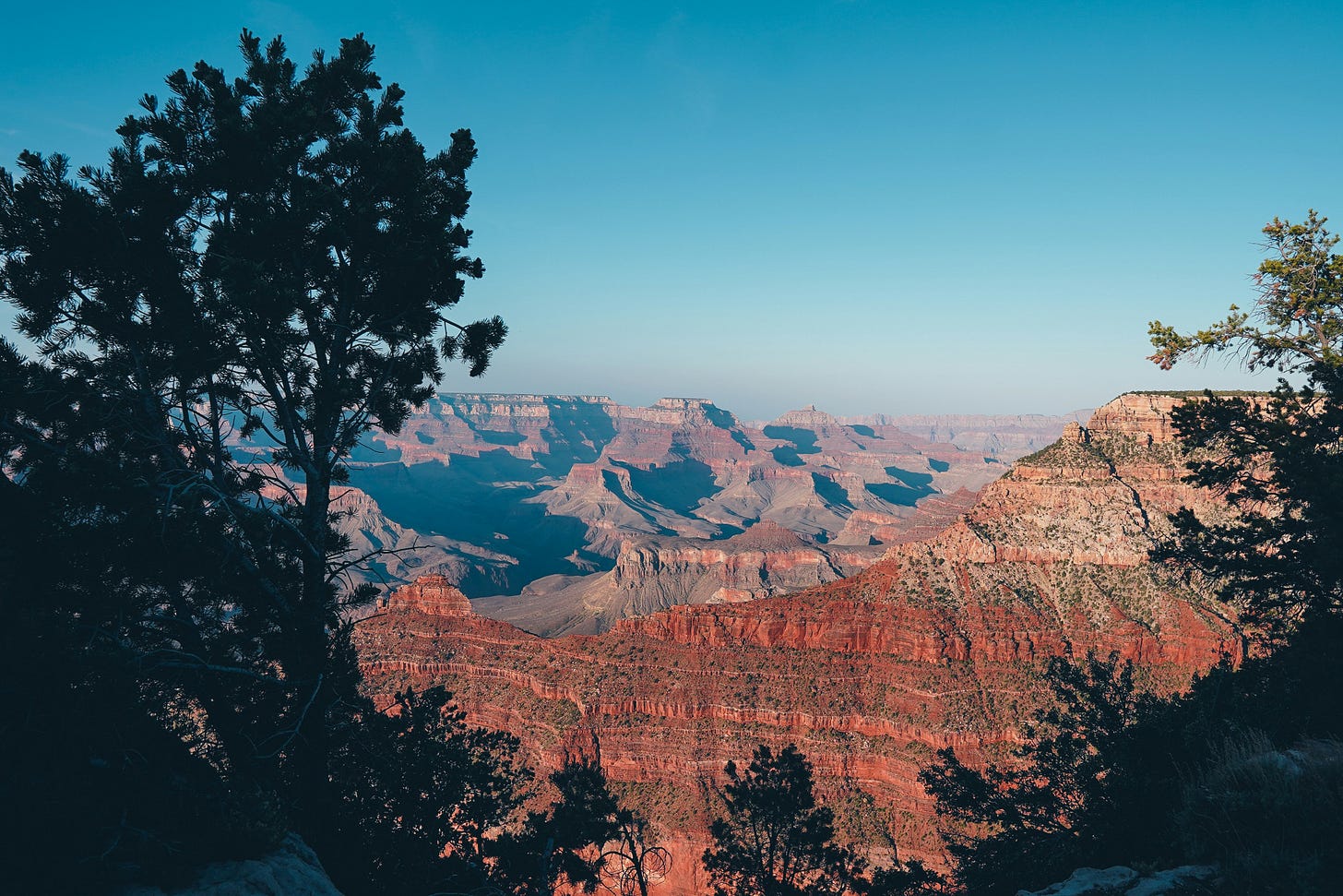 The Grand Canyon against a blue sky