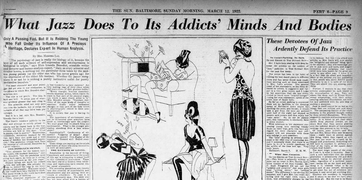 Article attacking jazz from 1922