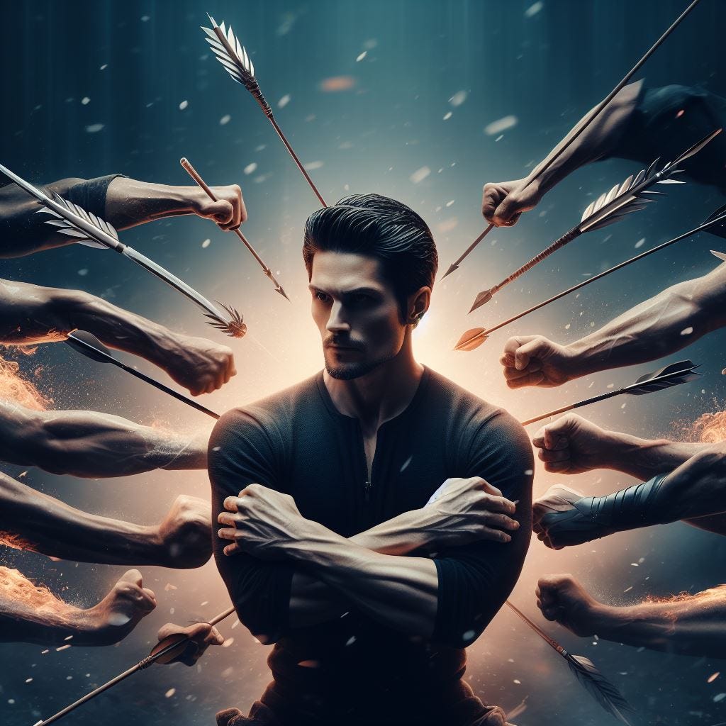 a man who cannot be beaten by attacks from multiple sides