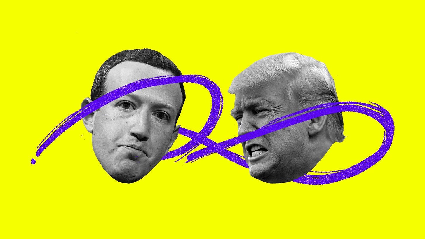 Illustration of Mark Zuckerberg and President Trump