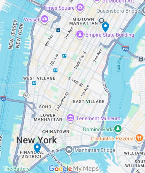 Google Map of NYC with resources pinned