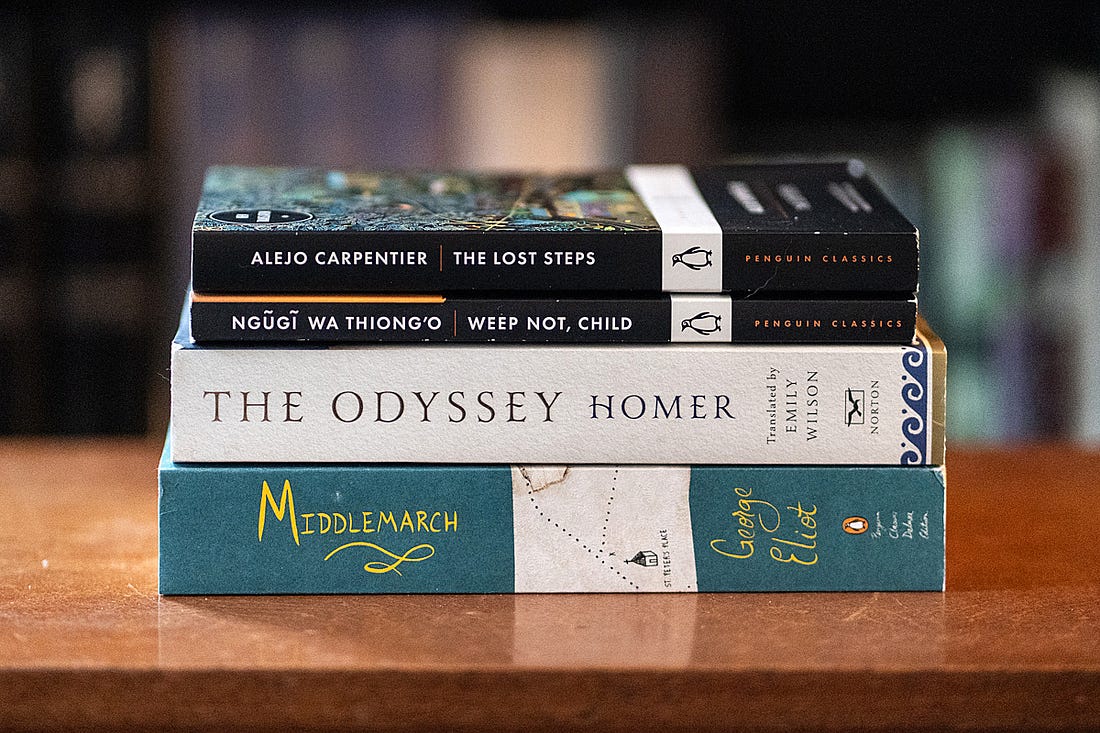 A photograph of a stack of books