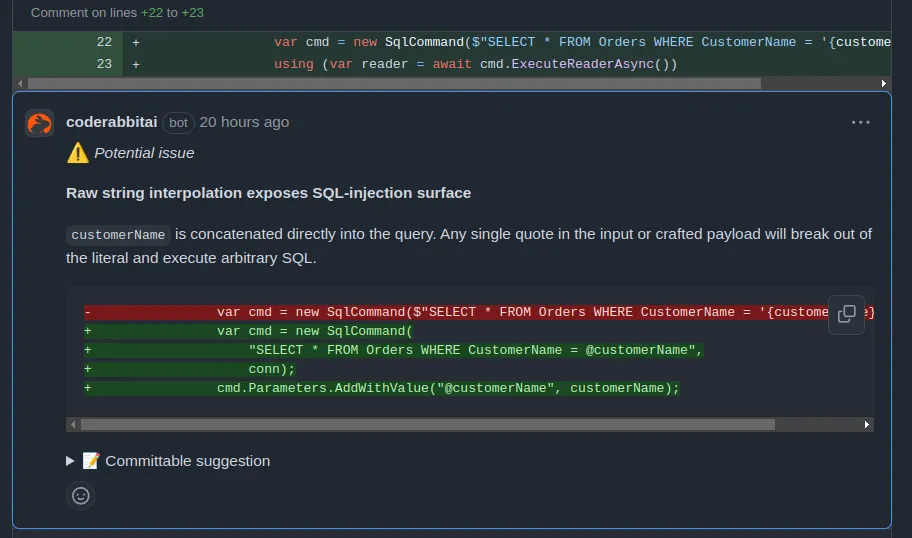CodeRabbit检测SQL注入