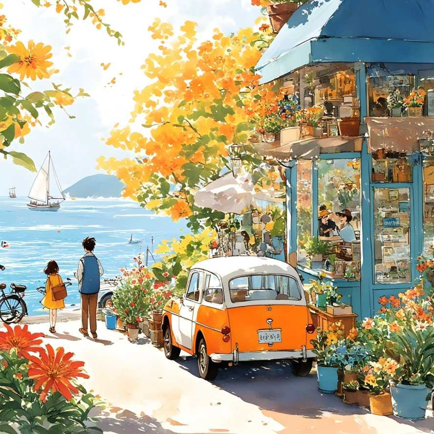 Autumn in a seaside town.
