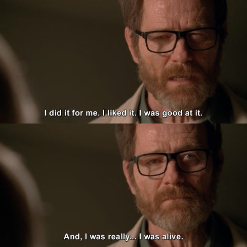 I did it for me. I liked it. I was good at it. And, I was really... I was  alive. | Breaking Bad | TVgag.com