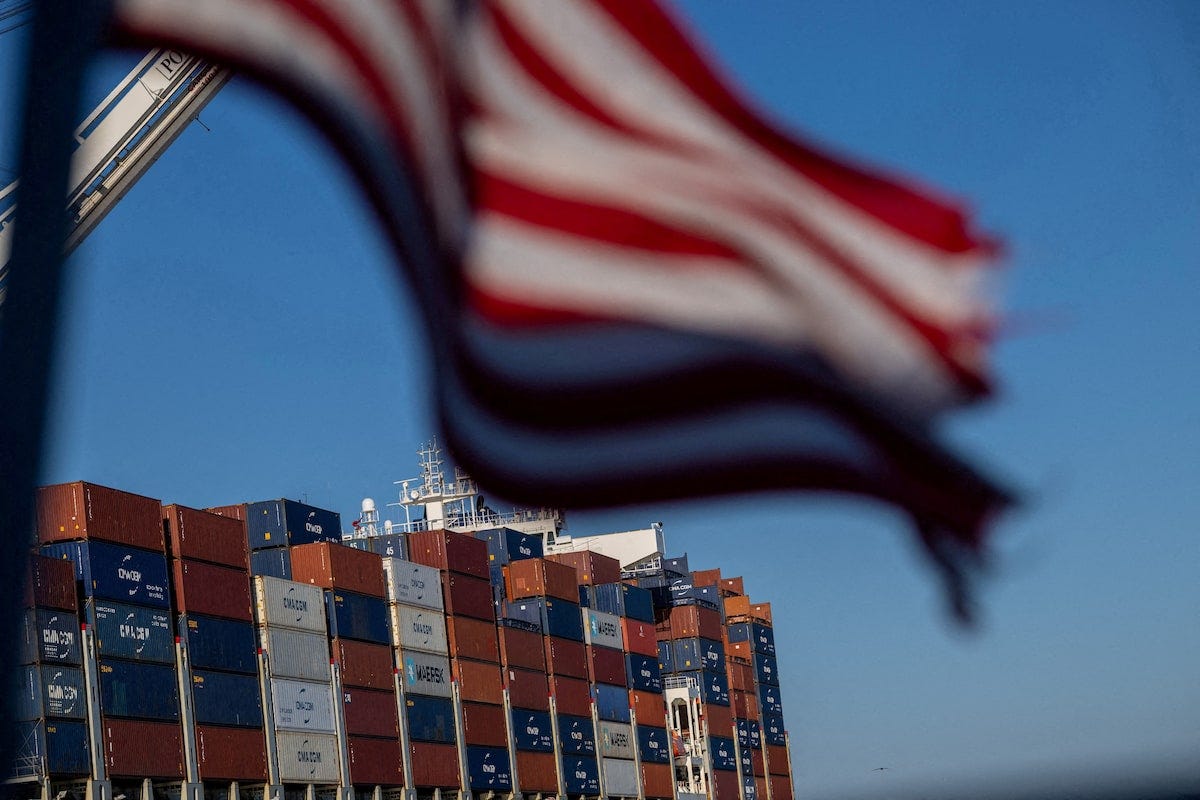 A cargo ship full of shipping containers is seen at the port of Oakland, California A cargo ship full of shipping containers is seen at the port of Oakland, California