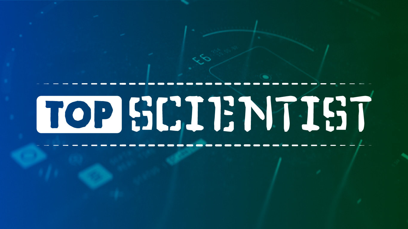 clumsily slapped together logo for a fictional "top scientist" show