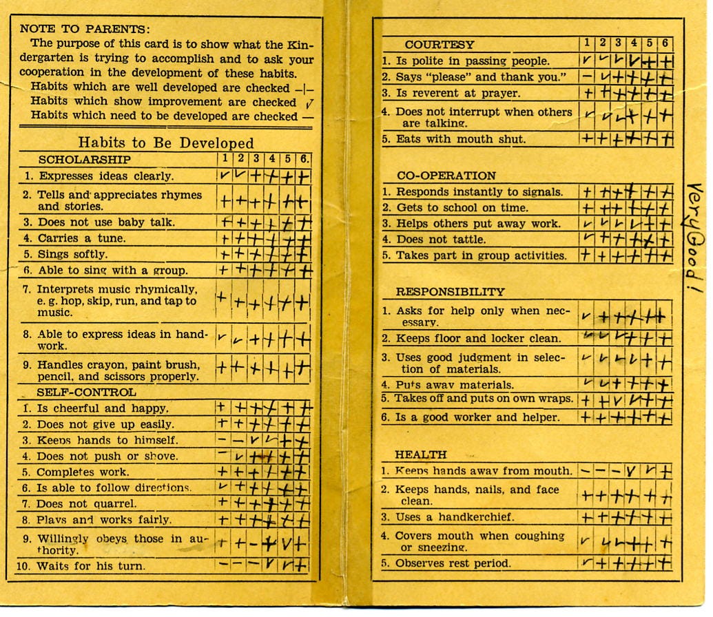 This 90-Year-Old Kindergarten Report Card Is Better Than Most Self-Help  Books