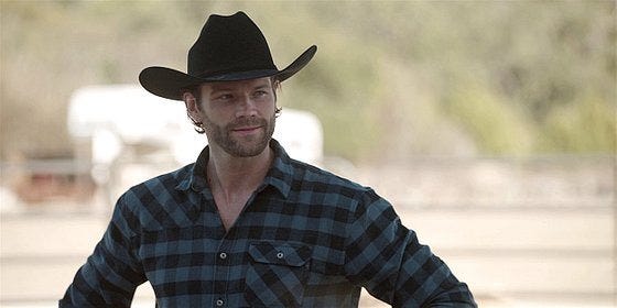 Jared Padalecki giving smirk sexy look on Walker set. Jared Padalecki giving smirk sexy look on Walker set.