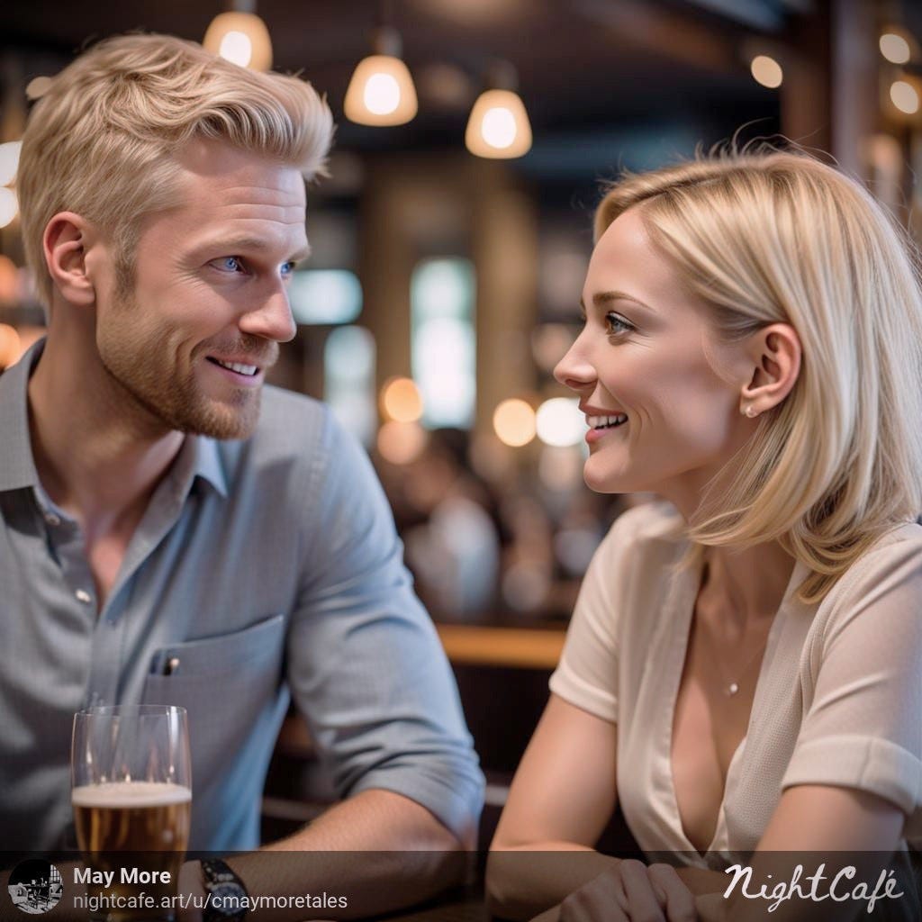Blonde man and woman chatting in the bar Blonde man and woman chatting in the bar