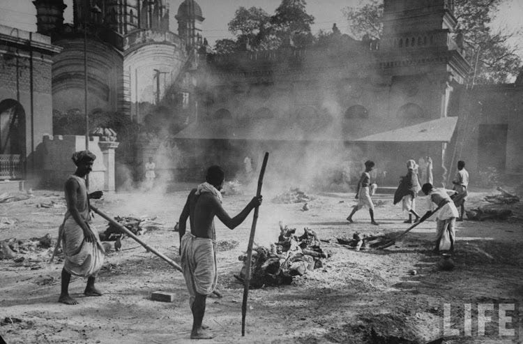 Hindus burning their starved dead at the Calcutta Myrone Memorial Hindus burning their starved dead at the Calcutta Myrone Memorial