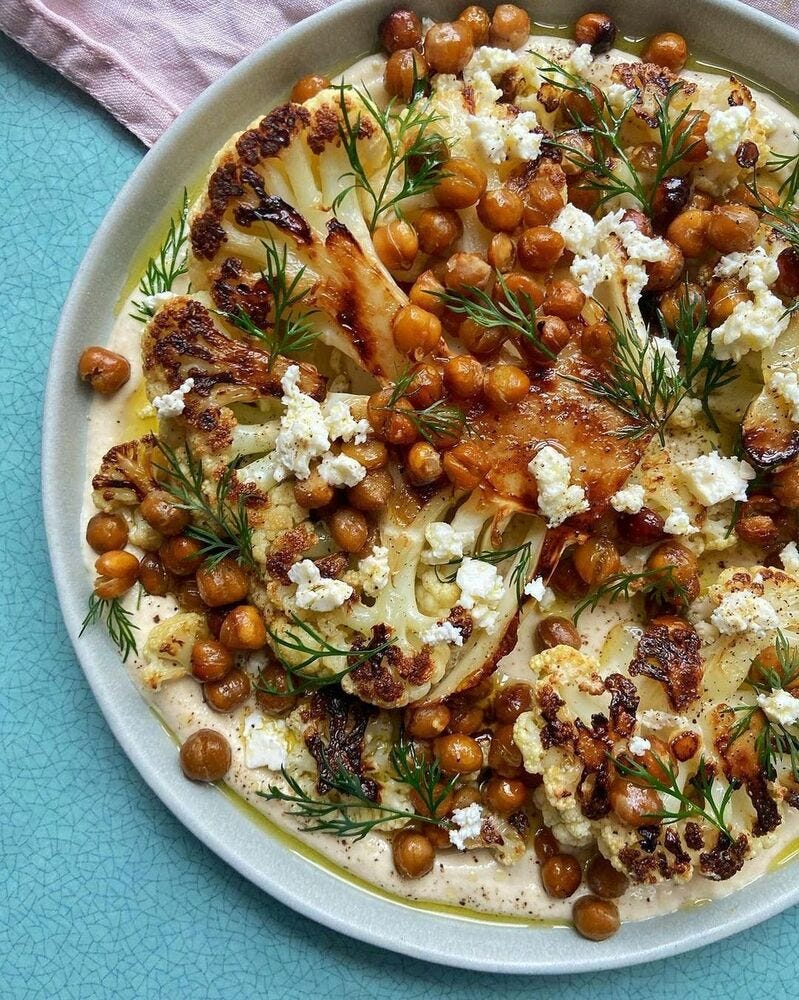 Cauliflower with Crispy Chickpeas and Tahini Yogurt