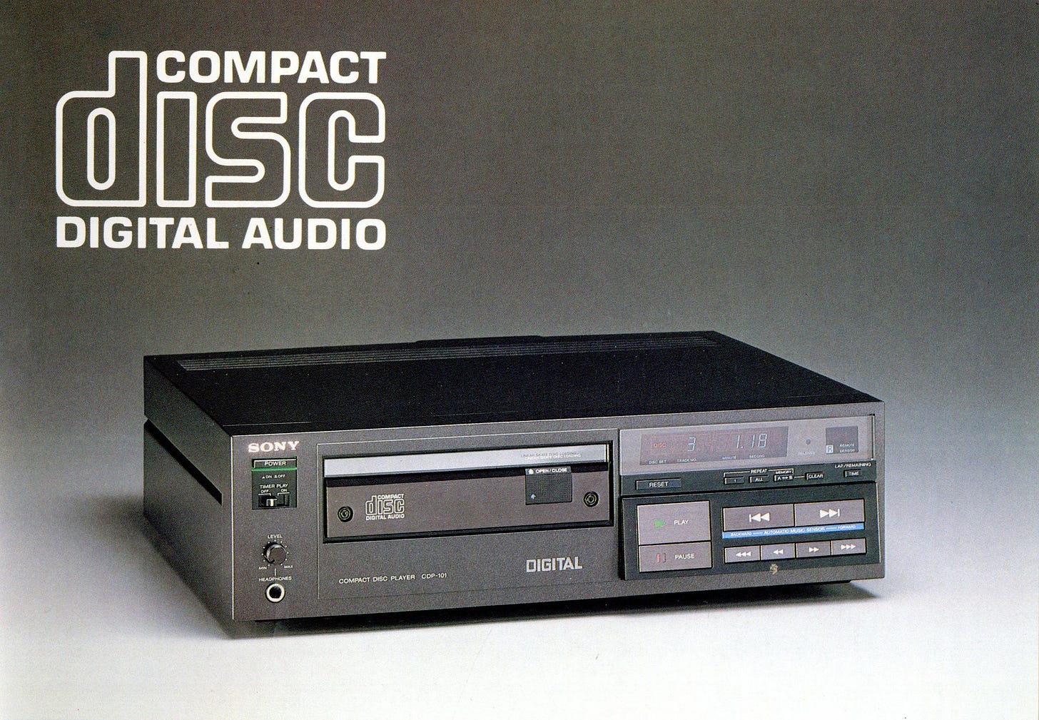 Sony CDP-101 compact disc player official product photo (1982)