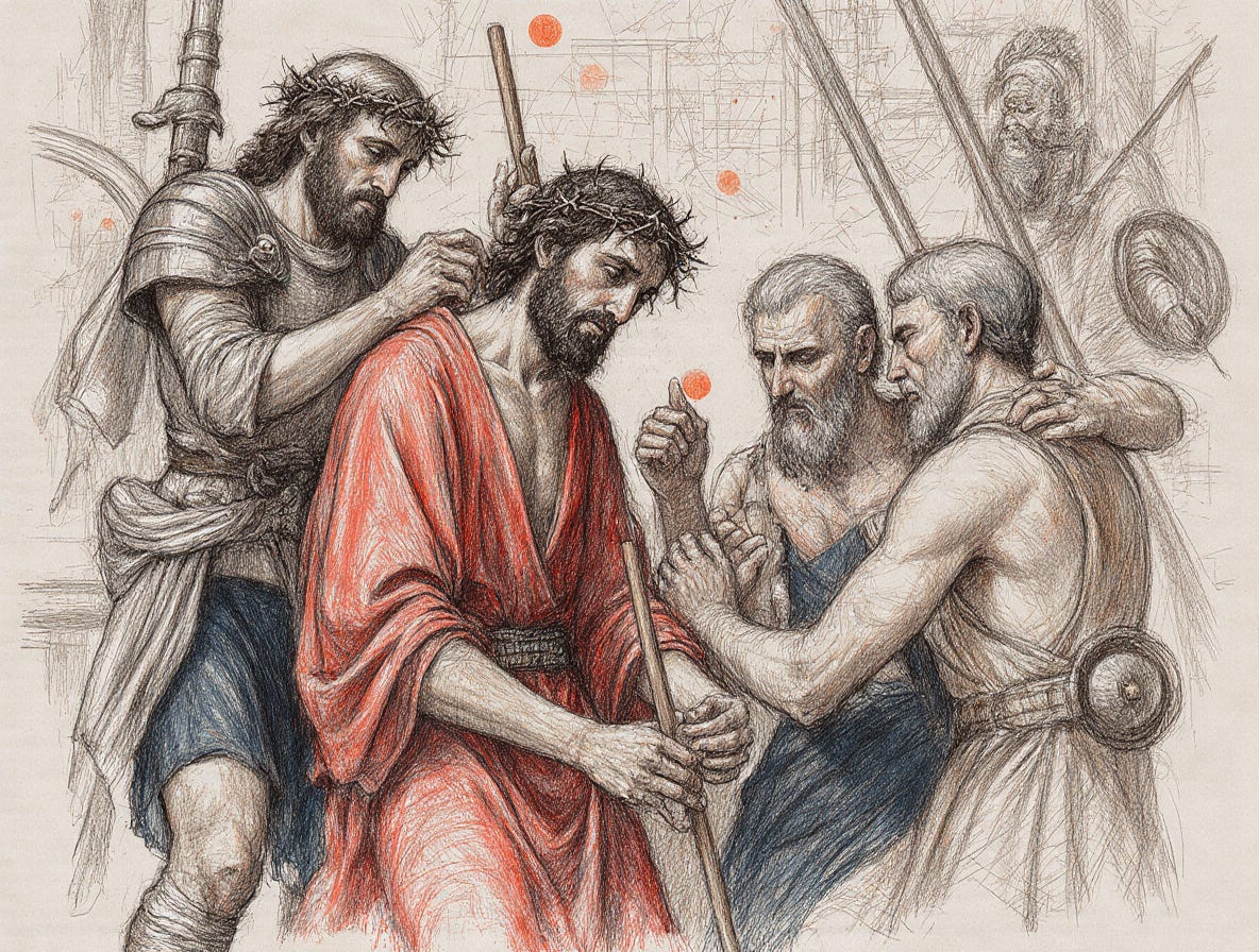 Jesus de Escarlate e os soldados