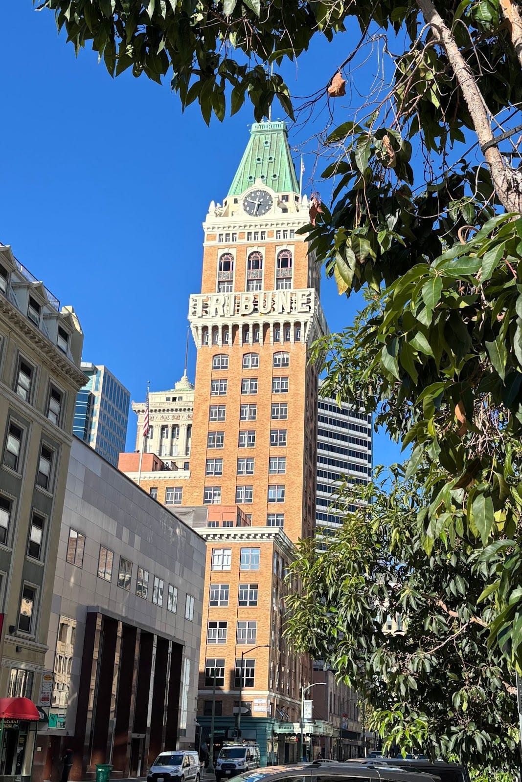 Oakland Tribune building at 409 13th Street on Nov. 23, 2025. Founded in 1874, the Oakland Tribune was the last of Oakland’s independent daily newspapers. It ceased operations in 2016. (Image source: Oakland Report) Oakland Tribune building at 409 13th Street on Nov. 23, 2025. Founded in 1874, the Oakland Tribune was the last of Oakland’s independent daily newspapers. It ceased operations in 2016. (Image source: Oakland Report)
