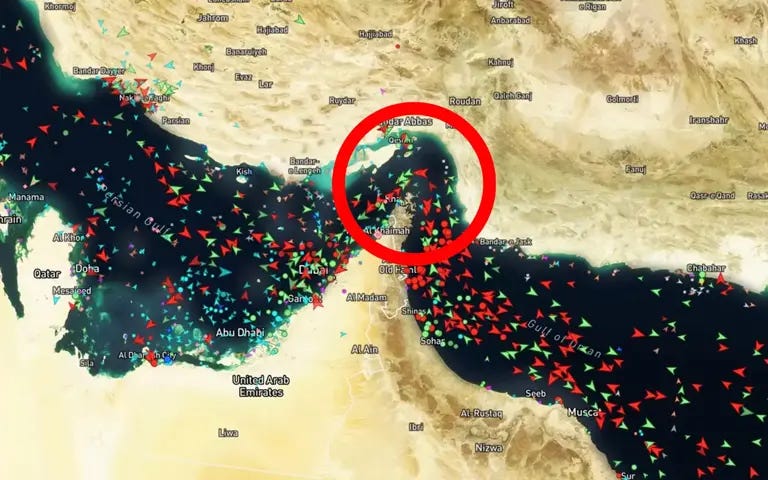 An image showing heaving marine traffic passing through the narrow Straits of Hormuz between Oman and Iran, linking the Persian Gulf to the Arabian Sea. (Marinetraffic.com pic)