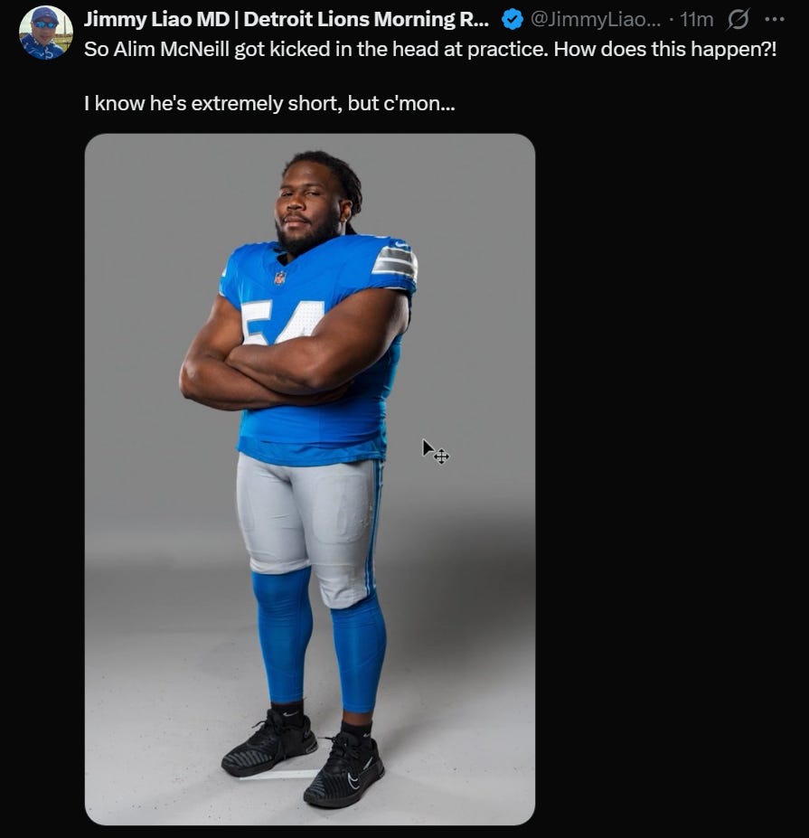 Alim McNeill photoshopped by Detroit Lions to look very short Alim McNeill photoshopped by Detroit Lions to look very short