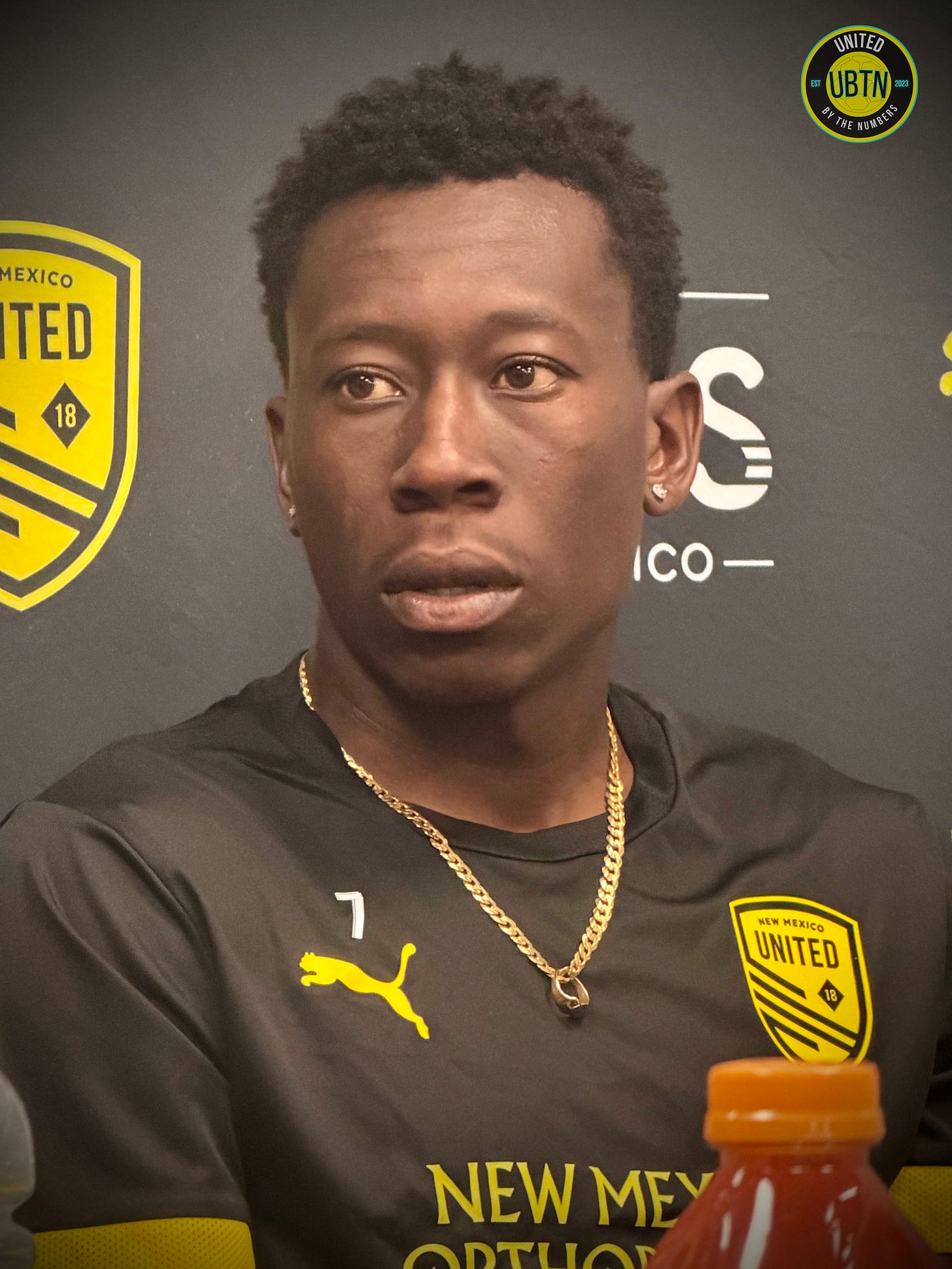 Niall Reid-Stephen (#7) at New Mexico United Media Day, June 4th, 2026. Photo: United by the Numbers Niall Reid-Stephen (#7) at New Mexico United Media Day, June 4th, 2026. Photo: United by the Numbers