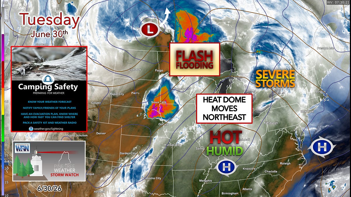 A warm front approaches on Tuesday ahead of the high heat for the rest of the week