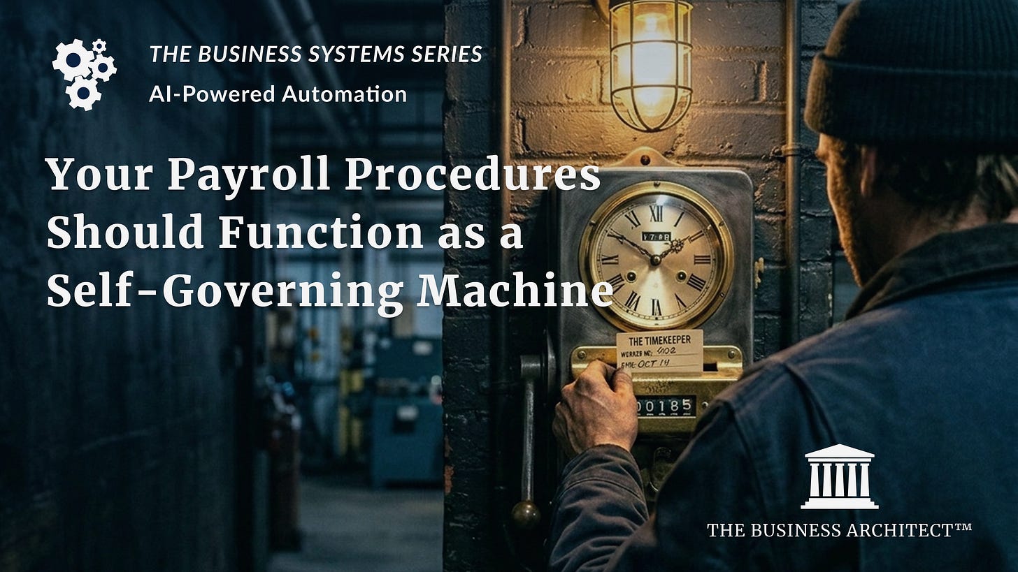Cinematic shot of a worker inserting a time card into a vintage industrial clock in a navy blue workshop. Represents the transition from manual payroll to automated systems. Cinematic shot of a worker inserting a time card into a vintage industrial clock in a navy blue workshop. Represents the transition from manual payroll to automated systems.